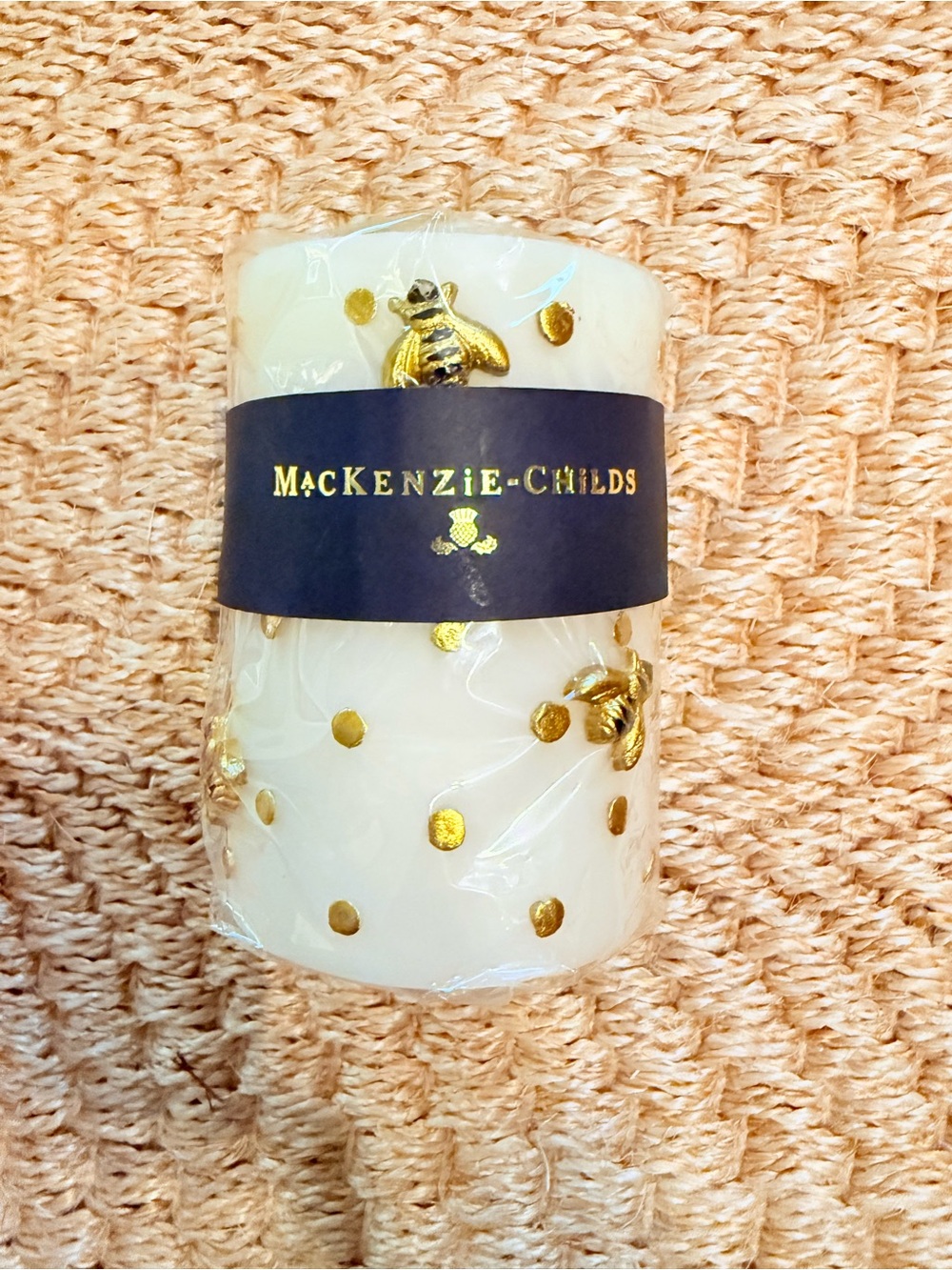 MACKENZIE-CHILDS | Bee and Gold Polka Dot Pillar Candle (NEW)